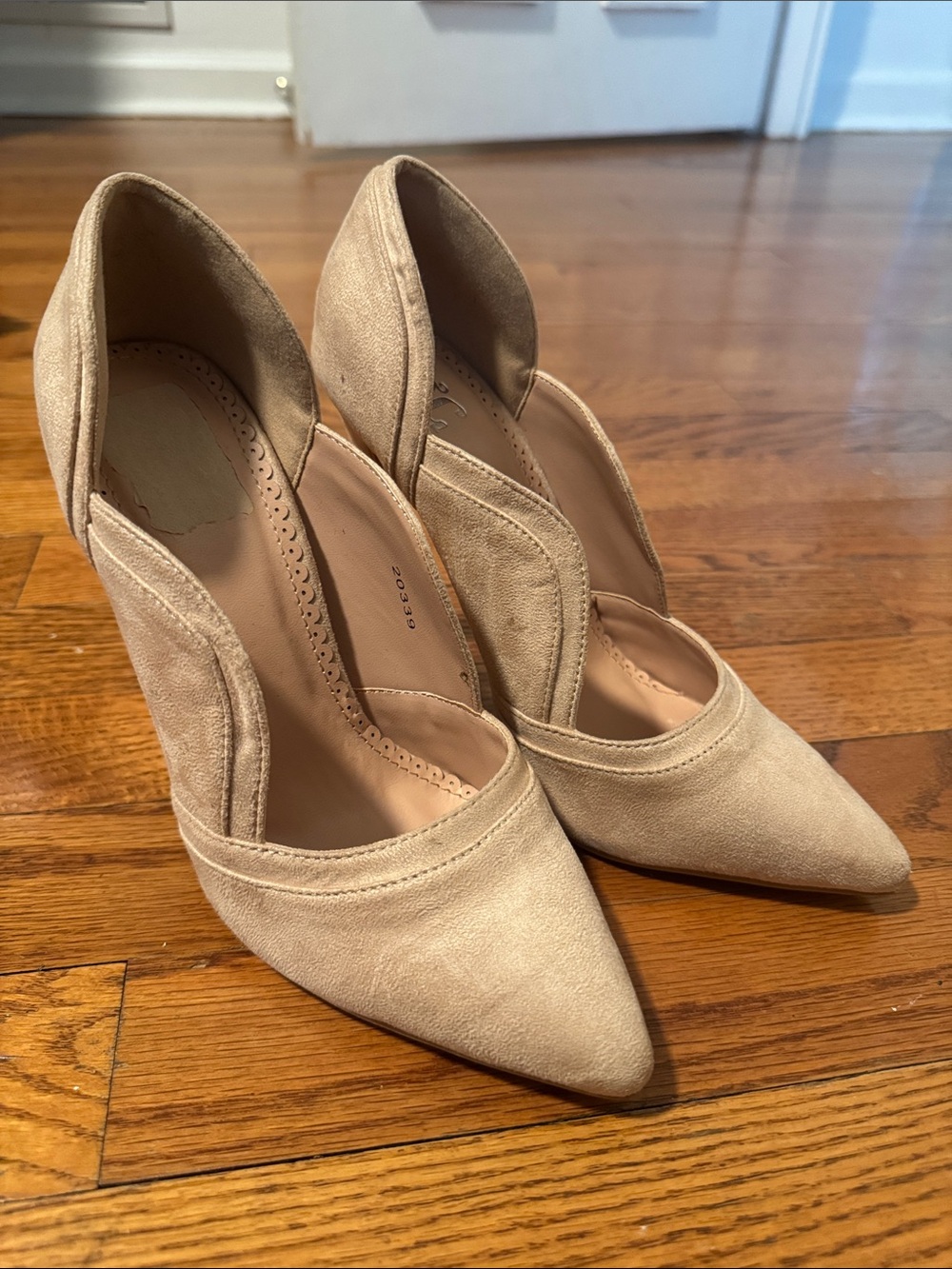Brand New Pointed-Toe D'Orsay Suede Heels in Nude